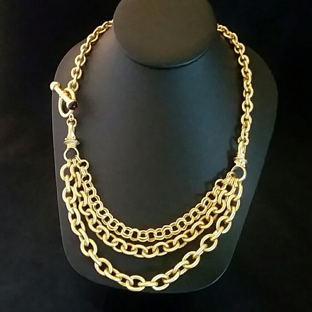 Gold Chunky Chain Necklace Layered Toggle Clasp Matte Finish Rolo Heavy